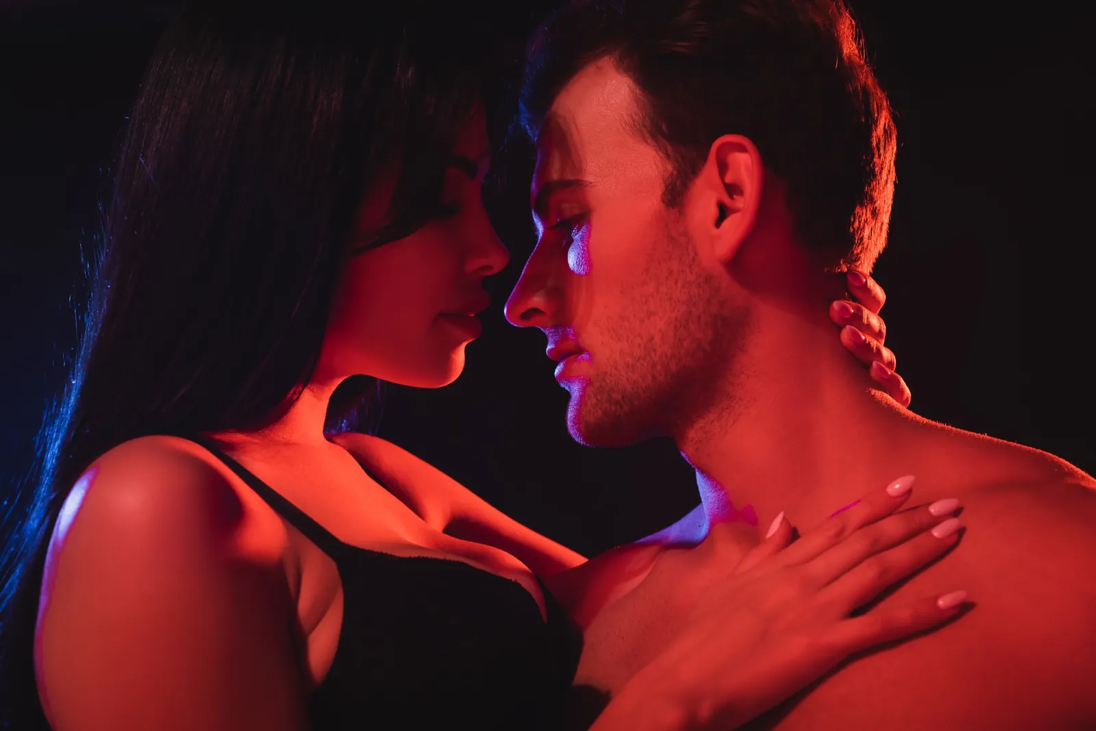 Romantic red and blue evening portrait